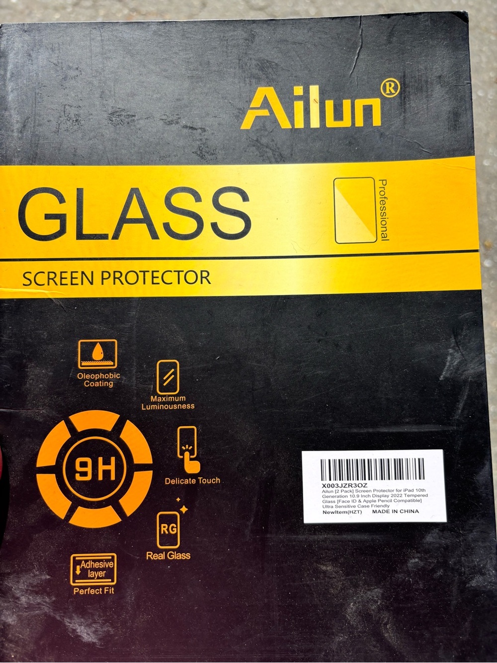 Ailun Tempered Glass Screen Protector - Black Packaging with Yellow Accent